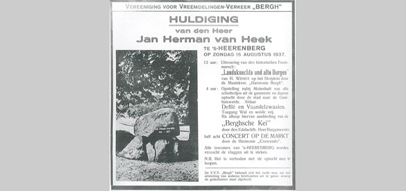 Aankondiging huldiging van de heer Jan Herman van Heek
